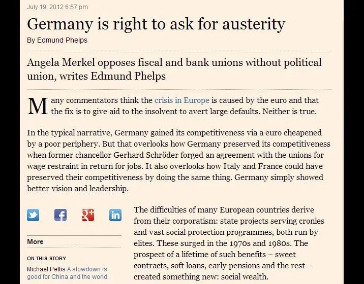 Edmund Phelps's Latest Financial Times Op-Ed