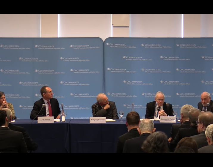 German Federal Minister of Finance Wolfgang Schäuble Appears With Edmund Phelps, Joseph Stiglitz, and Peter Jungen at the 2015 Leaders in Global Economic Governance Lecture 